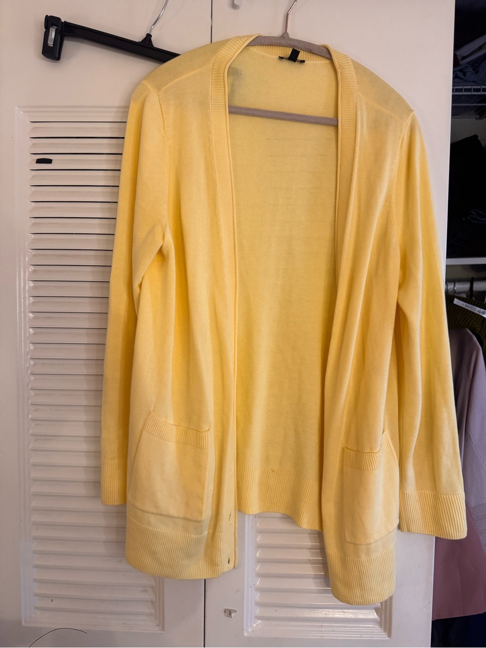 Talbots Pale Yellow Open-Front Cardigan with Pockets